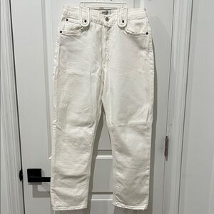 Agolde Women's Cream/White Riley High Wait Cropped Straight Leg Jeans, Size 28